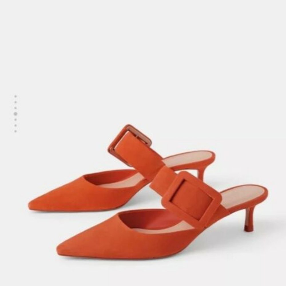 Zara Orange Kitten Heel Mules